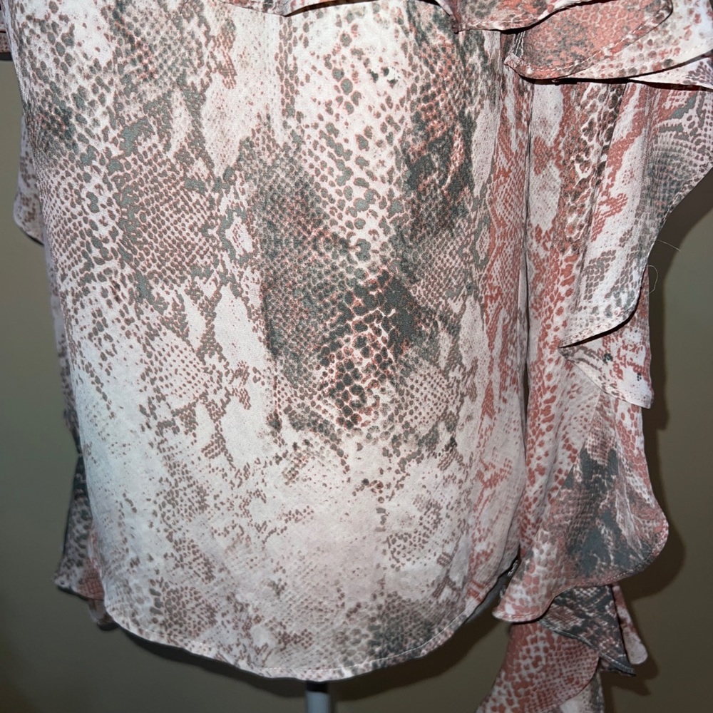 Olivaceous Snakeskin Python Print Blouse Ruffled … - image 4